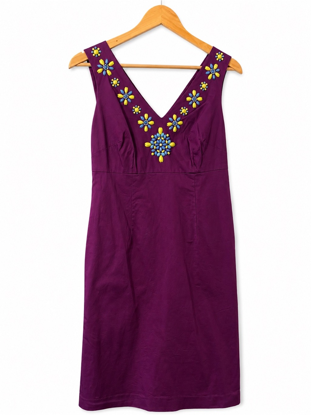 Boden Vintage Floral Beaded Sheath Dress Royal Purple Sleeveless V Neck A-line 6